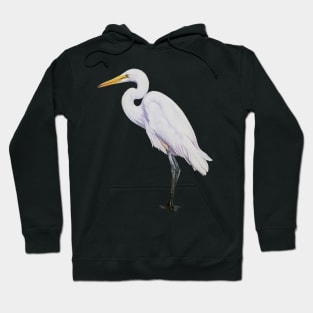 Great White Egret Painting (no background) Hoodie